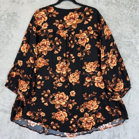 Torrid Blouse Womens 5X Black Floral Crepe 3/4 Sleeve Chainlink Keyhole 18859215 - Picture 11 of 11